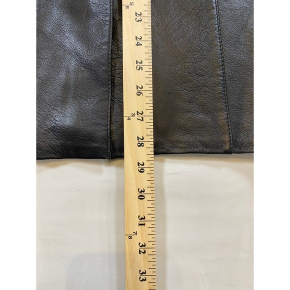 Vintage Black Leather High Waisted Midi Pencil Skirt Button Fly Women Size 6 - Picture 5 of 7